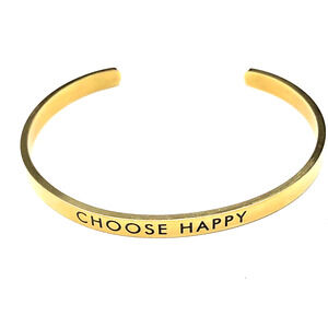 Inspirational Bracelet 6.75 inch CHOOSE HAPPY Minimalist Thin‎ Gold Tone Cuff